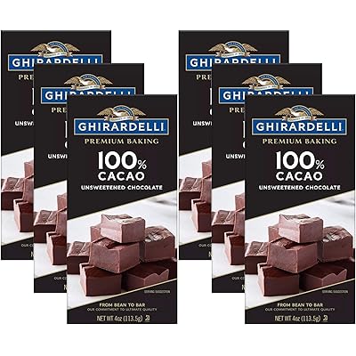 Ghirardelli Chocolate Baking Bar, 100% Cacao Unsweetened Chocolate, 4-Ounce Bars (Pack of 6)