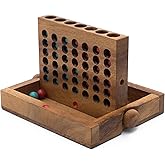 Wooden 4 in-Row (Travel Set) | Wood Connect Line Traditional Family Board | Strategy | Classic Table Premium Handmade Unique Gift & Table Accent (Red & Blue)
