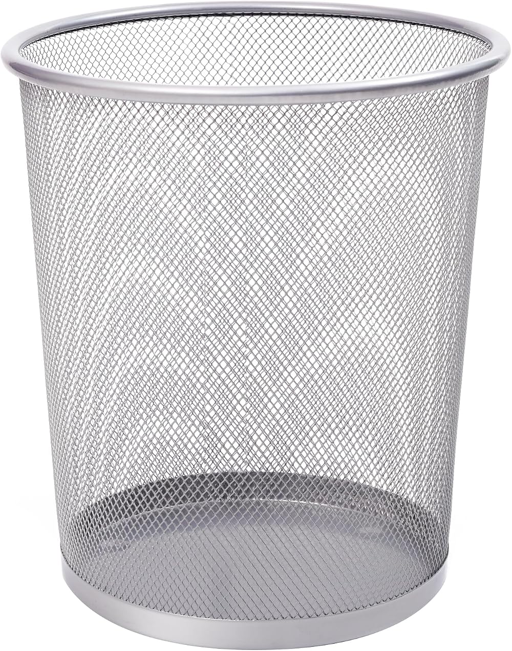 KEPLIN Round Trash Can 1 Pack Silver Non slip Mesh Bin Sturdy Metal