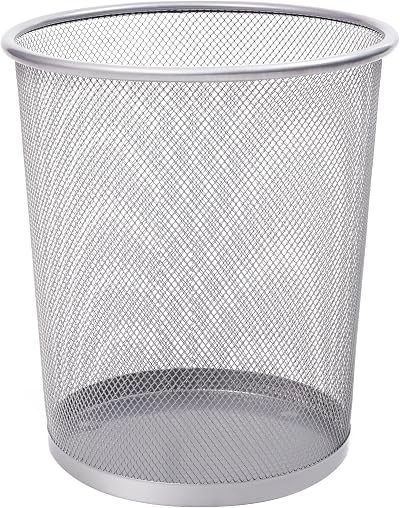 KEPLIN Round Trash Can 1 Pack Silver Non slip Mesh Bin Sturdy Metal