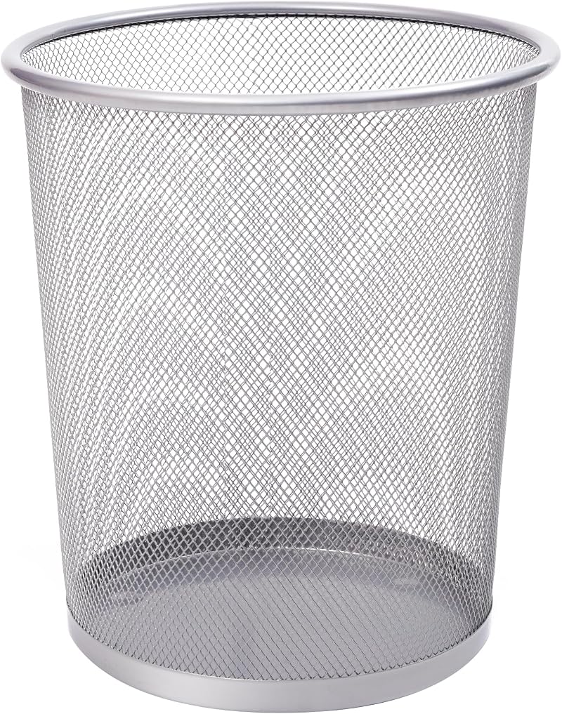 KEPLIN Round Trash Can 1 Pack Silver Non slip Mesh Bin Sturdy Metal