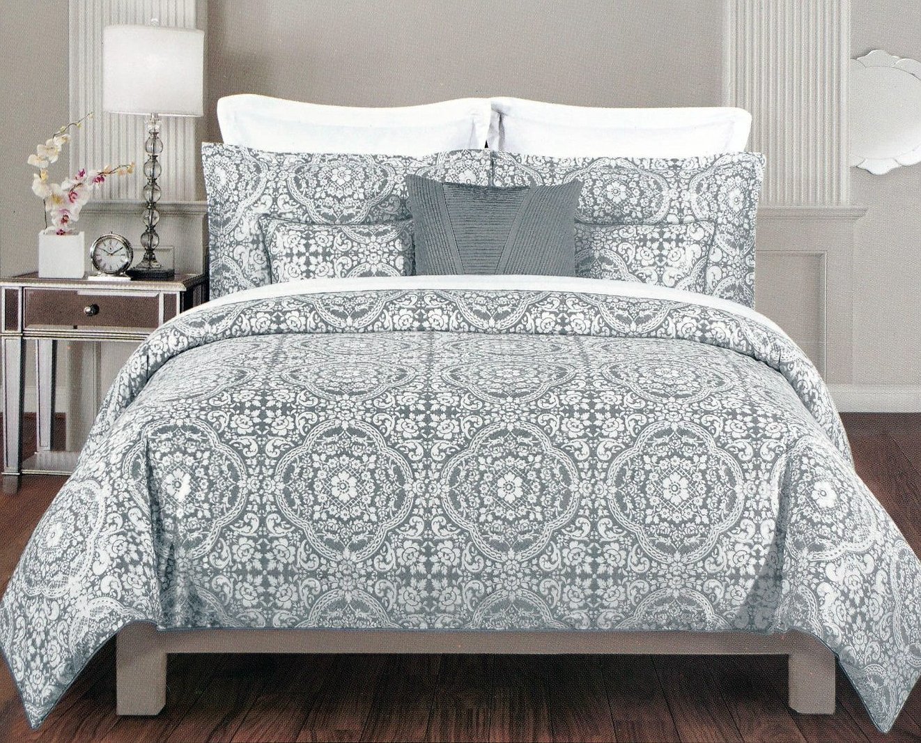 Tahari Home silver grey gray queen comforter set 6 pieces