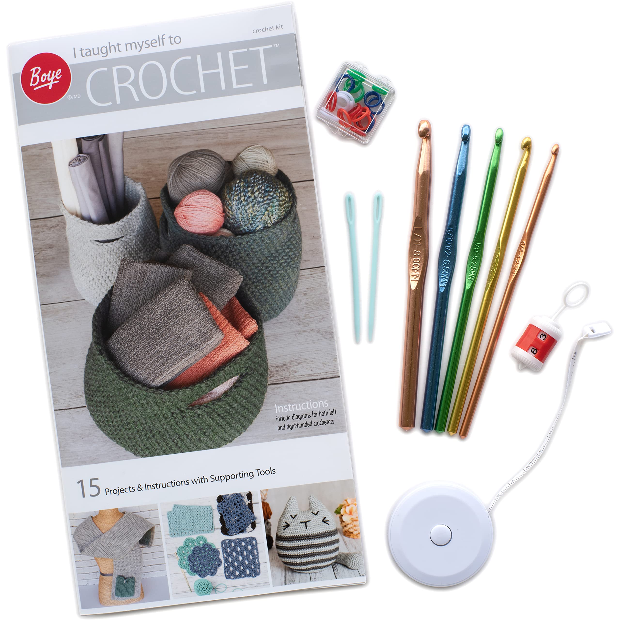 Boye I Taught Myself to Crochet Starter Kit with Instruction Booklet, Multicolor 30 Piece