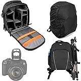 DURAGADGET Black & Grey Backpack for Canon EOS 1300D|1200D|1100D|750D|700D|650D|600D|550D|350D|100D|70D|60D|7D|6D|5D|Kiss X50|PowerShot SX510 HS|Rebel T4i|Rebel T3 - With Waterproof Rain Cover