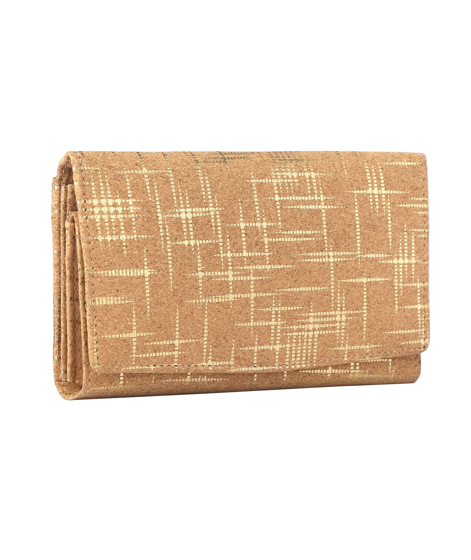 Hudson & James Ladies Cork Vegan RFID Blocking Card Holder Wallet Purse Card Women Wallet (Cork with Gold Accents)
