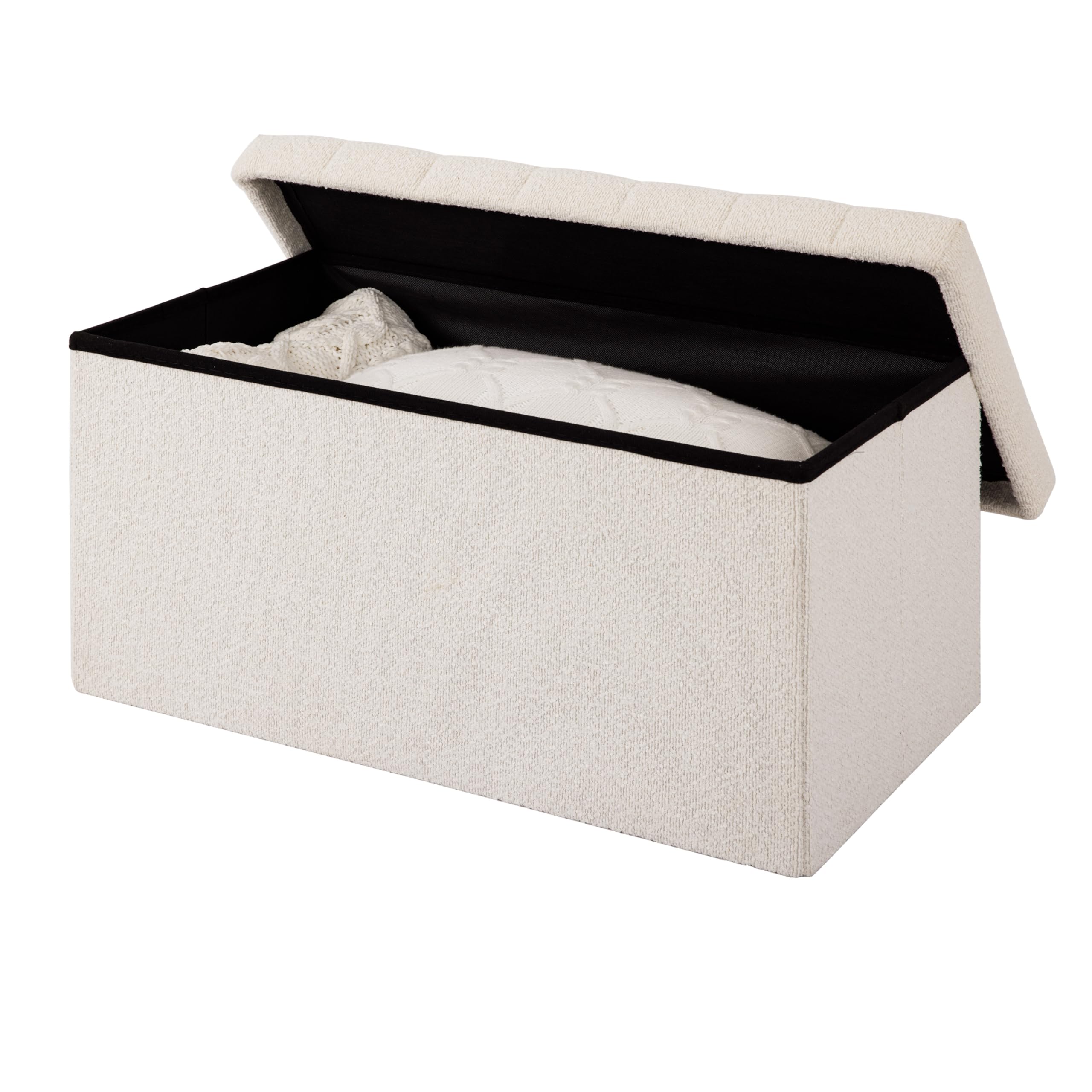 Seville Classics Cushioned Fabric Ottoman Hidden Storage Chest Footrest Chair, Padded Seat for Bedroom, Dorm, Loft, Living Room, Entryway, Hallway, White Boucle, 30" Bench - Image 6