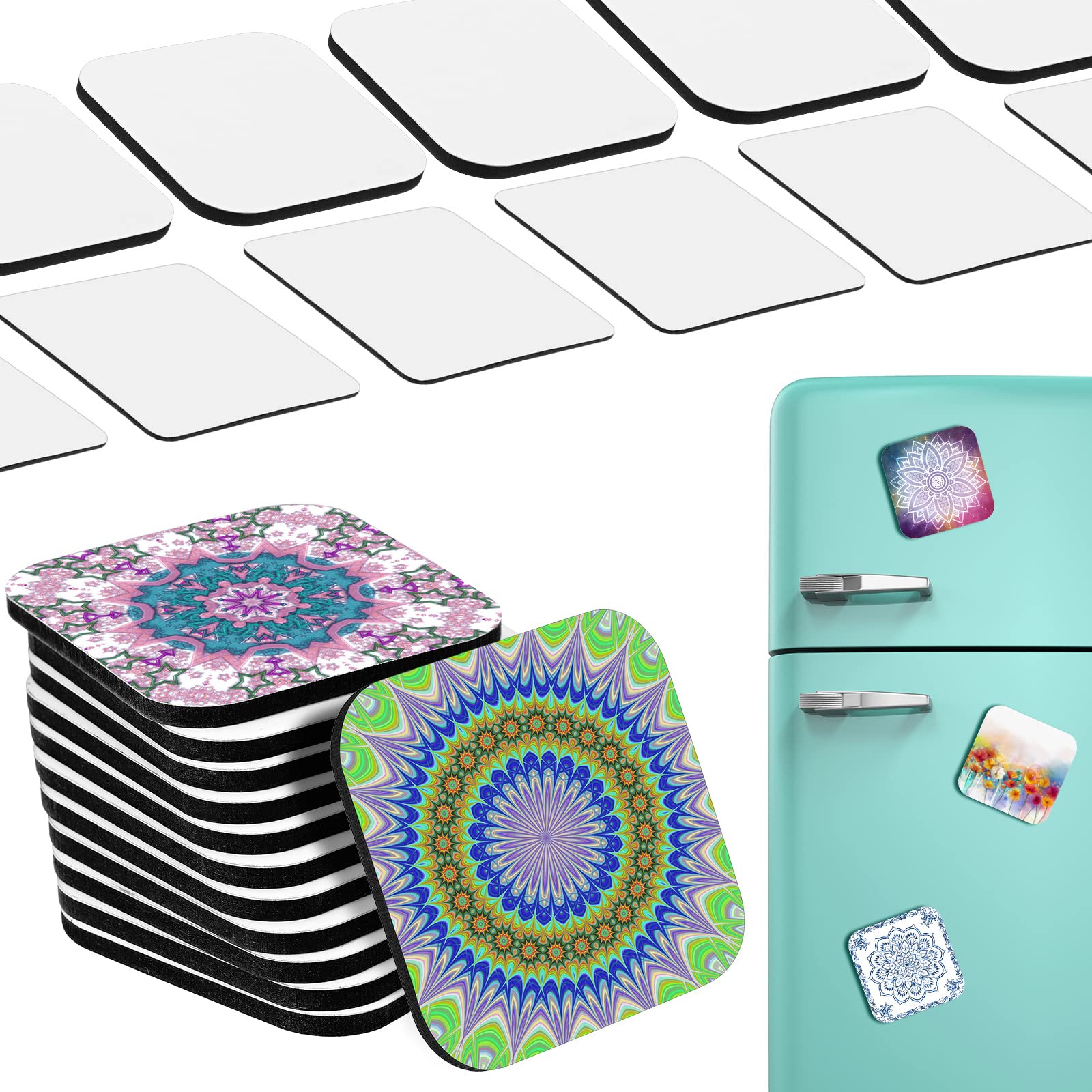 Photo 1 of 100 Pieces Sublimation Magnet Blanks Personalized Square Refrigerator Magnet and Soft Magnetic Sticker for DIY Craft Microwave, Office, Door Decor, Souvenirs, Gifts (5 x 5 x 0.4 cm)