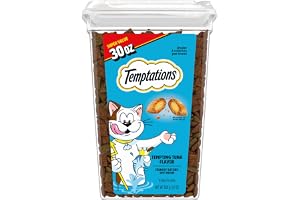 Temptations Classic Crunchy Cat Treats, Tempting Tuna, 30 oz | Under 2 calories per treat, crunchy outside & soft inside, 100% complete & balanced, stay-fresh tub, snack, meal or topper