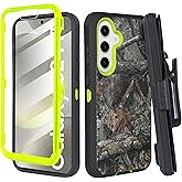Jackpot Wireless Compatible for Samsung Galaxy S25 Case with Rotating Belt Clip Holster & Built-in Screen Protector, Heavy Duty Shockproof Rugged Armor Protective Cover with Kickstand (Camo Yellow)