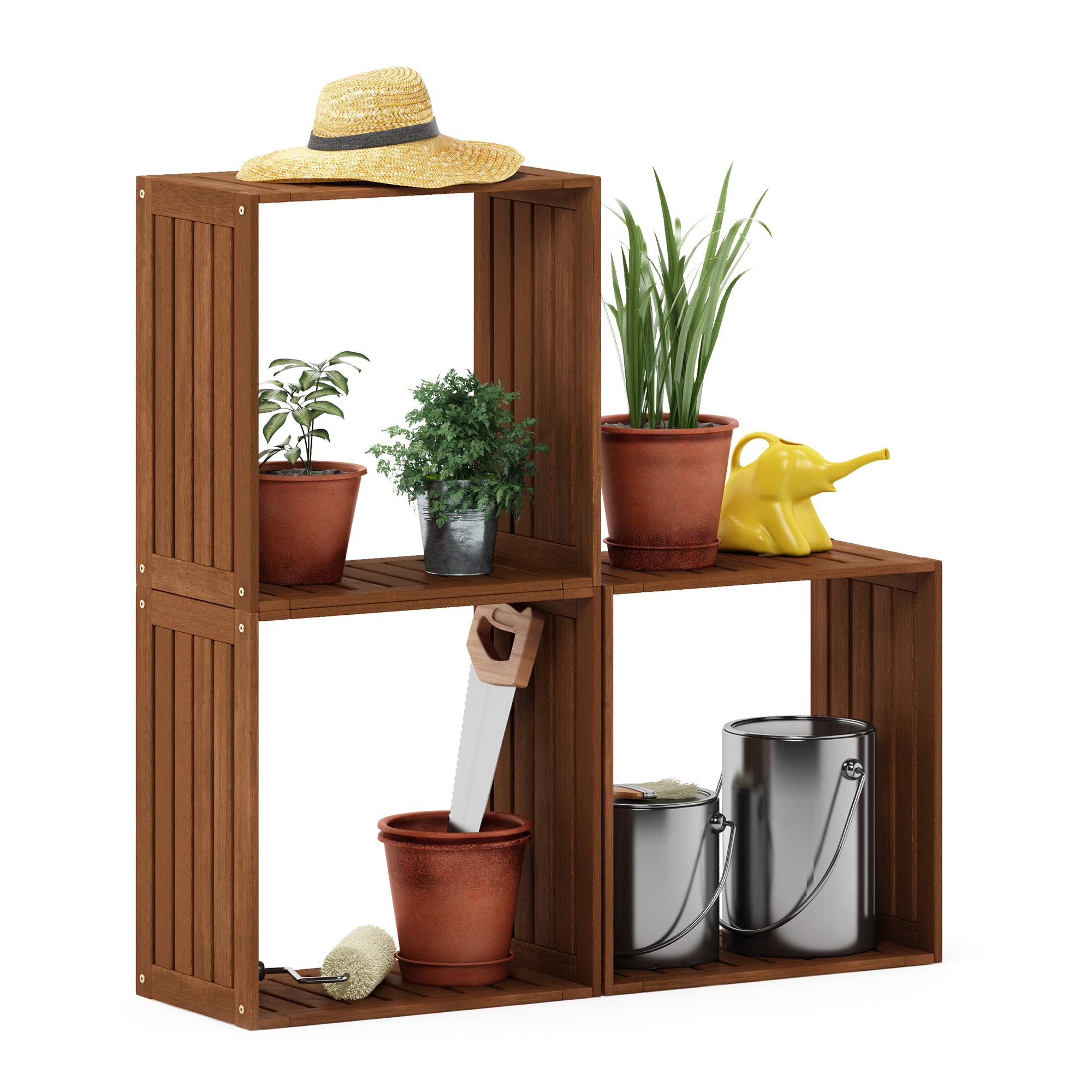 Furinno TIOMAN Outdoor Storage, Multipurpose Stacking Shelf in Teak Oil, for Patio, Garden, Porch, Natural