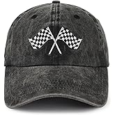 Kpainath Racing Hat for Men Women, Adjustable Embroidered Washed Cotton Checkered Flags Race Car Baseball Cap