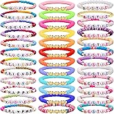 Vegolita 36Pcs Beaded Friendship Bracelet for Women Heishi Clay Colorful Bracelet Stackable Preppy Sufer Stretch Bracelets Set Boho School Gifts Party Favors