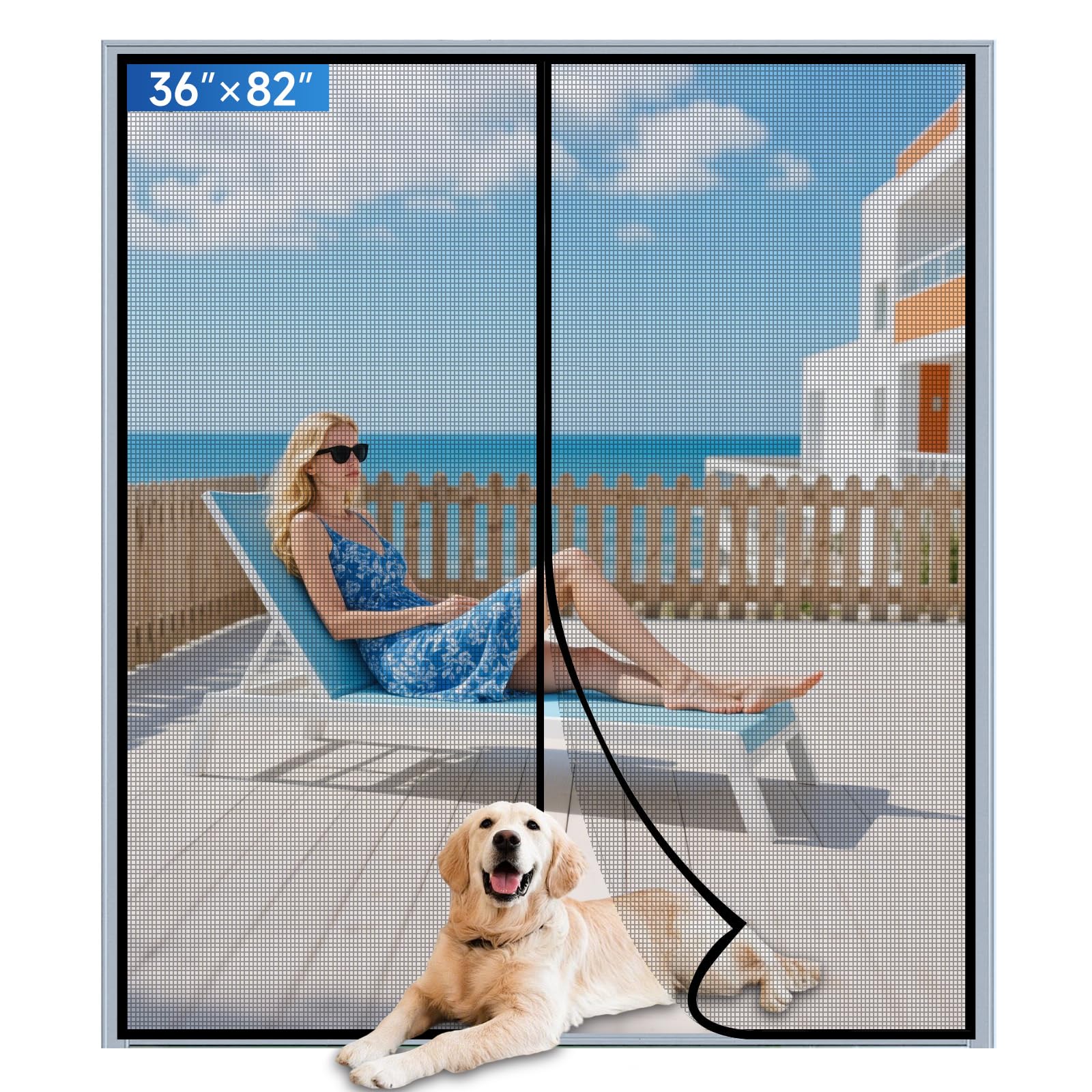 Photo 1 of LONGEAS Upgraded PET Mesh Magnetic Screen Door Stronger Than Fiberglass and Polyester,Hands Free,Keep Bugs Out,Pet & Kid Friendly,Fit Door Size 36" X 82", Screen Size 38" X 84"