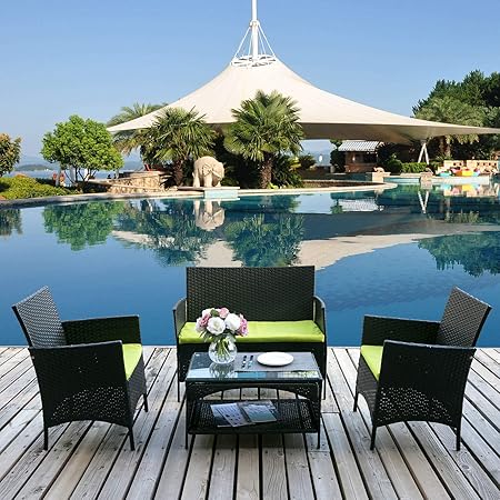 Brown Rattan Chairs Coffee Table Beige Cushions Merax Patio Furniture Set 4 Pieces Outdoor Conversation Set With Wicker Sofa Sareg Com