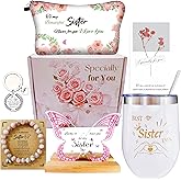 WOSHIDEFA Gifts for Sister - Birthday Gifts for Sister Christmas, Mothers Day Gift - Best Sisters Gift with Tumbler, Makeup Bag, Butterfly Decor Pink