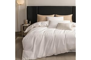 MooMee Duvet Cover Set 600 Thread Count 100% Extra Long Staple Cotton Silky Sateen Luxury Hotel Quality Soft Breathable Durable Bedding Set for All Season 3 Pieces (Creamy White, King)