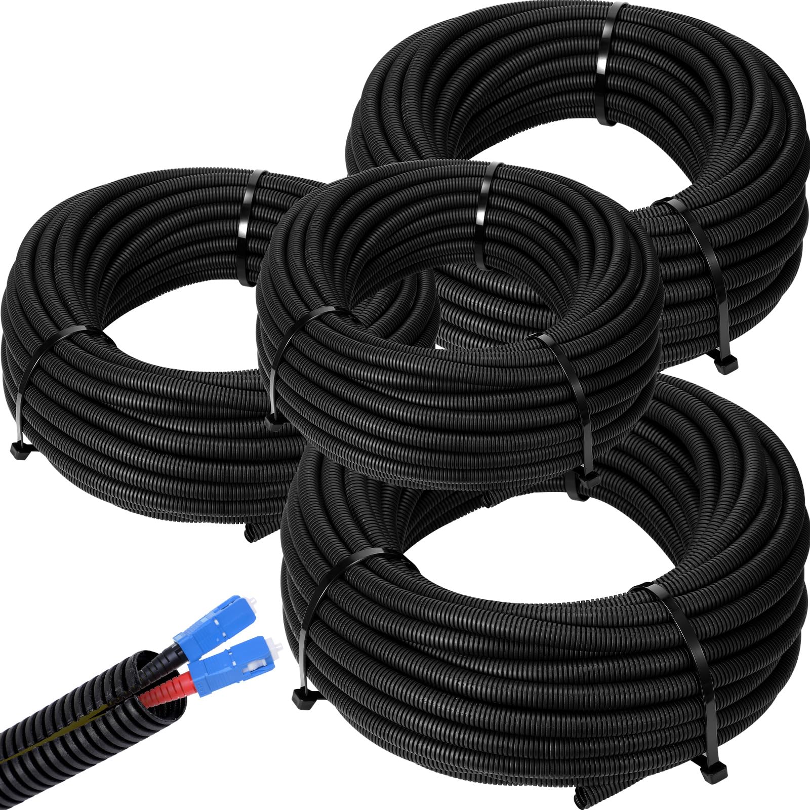 Photo 1 of Sasylvia 1/4, 3/8, 1/2, 3/4'' X 25 ft Split Wire Loom Cord Protector Tubing Split Conduit Protector Tubing Convoluted Tube Flexible Electrical Wire Cover Protective Sleeves(Black)