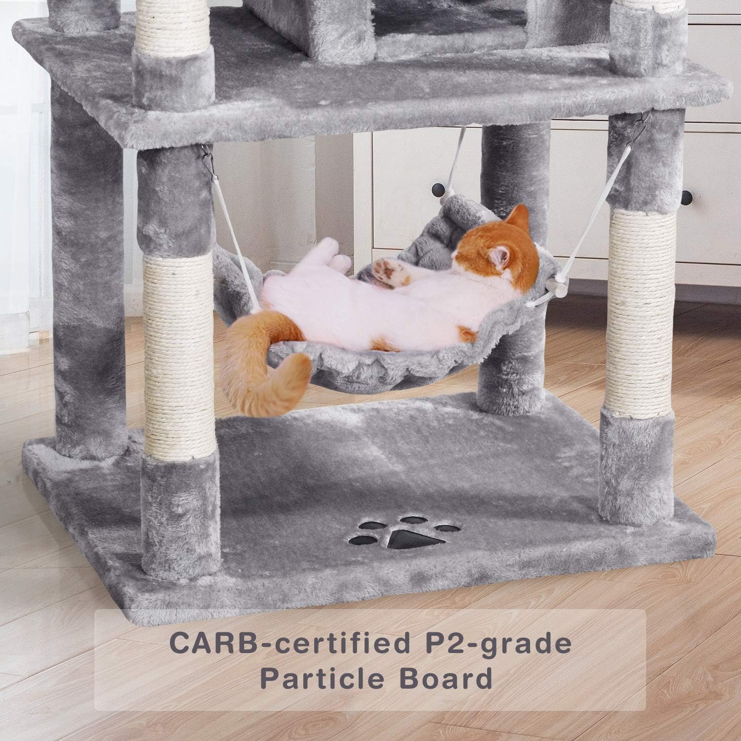 MQ Multi-Level Cat Tree, Activity Center Cat Tower Furniture 67" with Sisal-Covered Scratching Posts 3Pcs Padded Plush Perches Dual Condo & Basket Removable Hammock for Adult Large Small Cats (Gray) : Pet Supplies