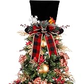 yofit Christmas Tree Topper Black Red Velvet Top Hat | with Buffalo Plaid Bow, Berry, Snowflake, Christmas Tree Decorations Top Hat, Desktop Ornaments for Home Holiday Winter Decor