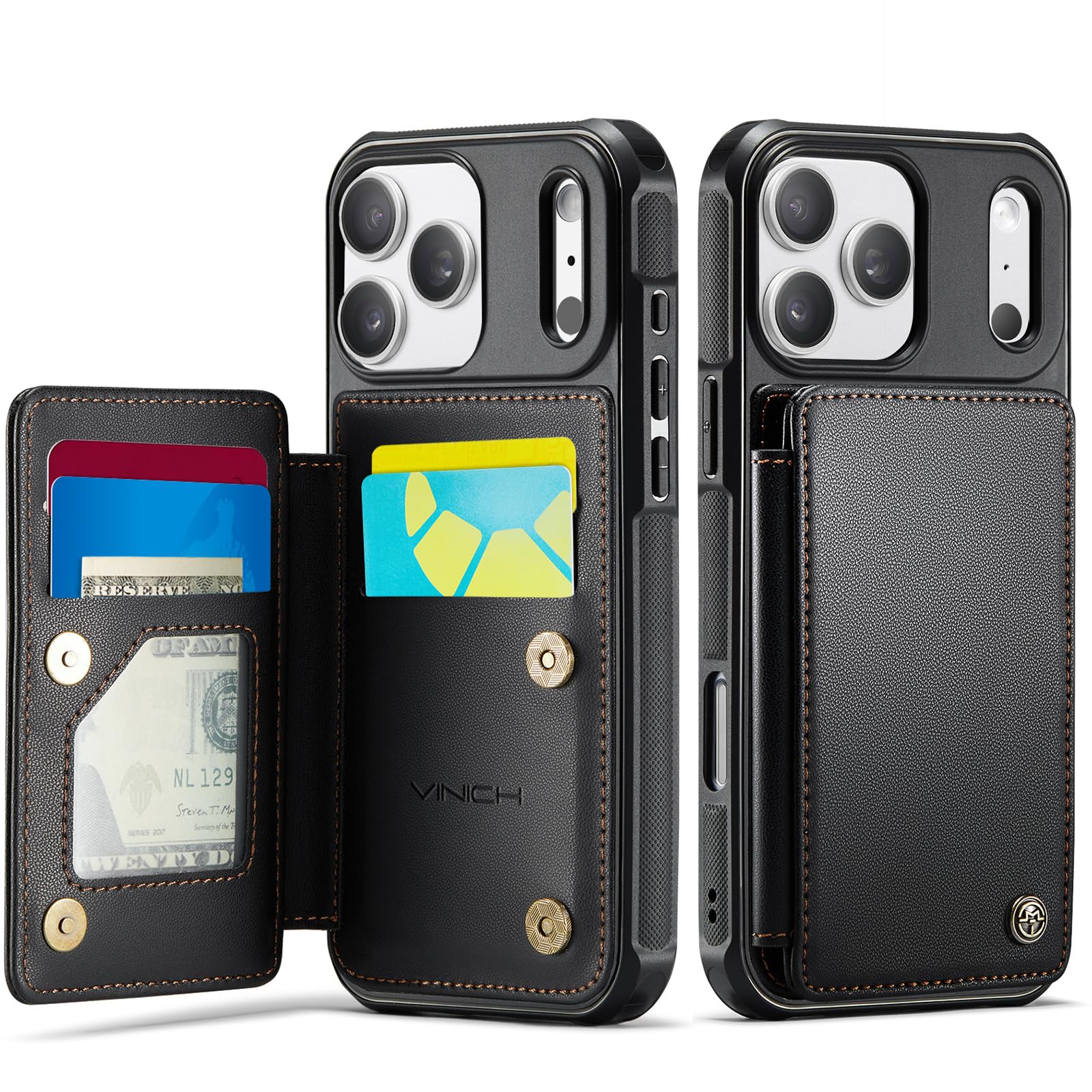 Photo 1 of Vinich for iPhone 17 Pro Wallet Case with Card Holder, RFID Blocking Credit Slots Kickstand Shockproof Phone Cover Fit for iPhone 17 Pro 6.3" Black