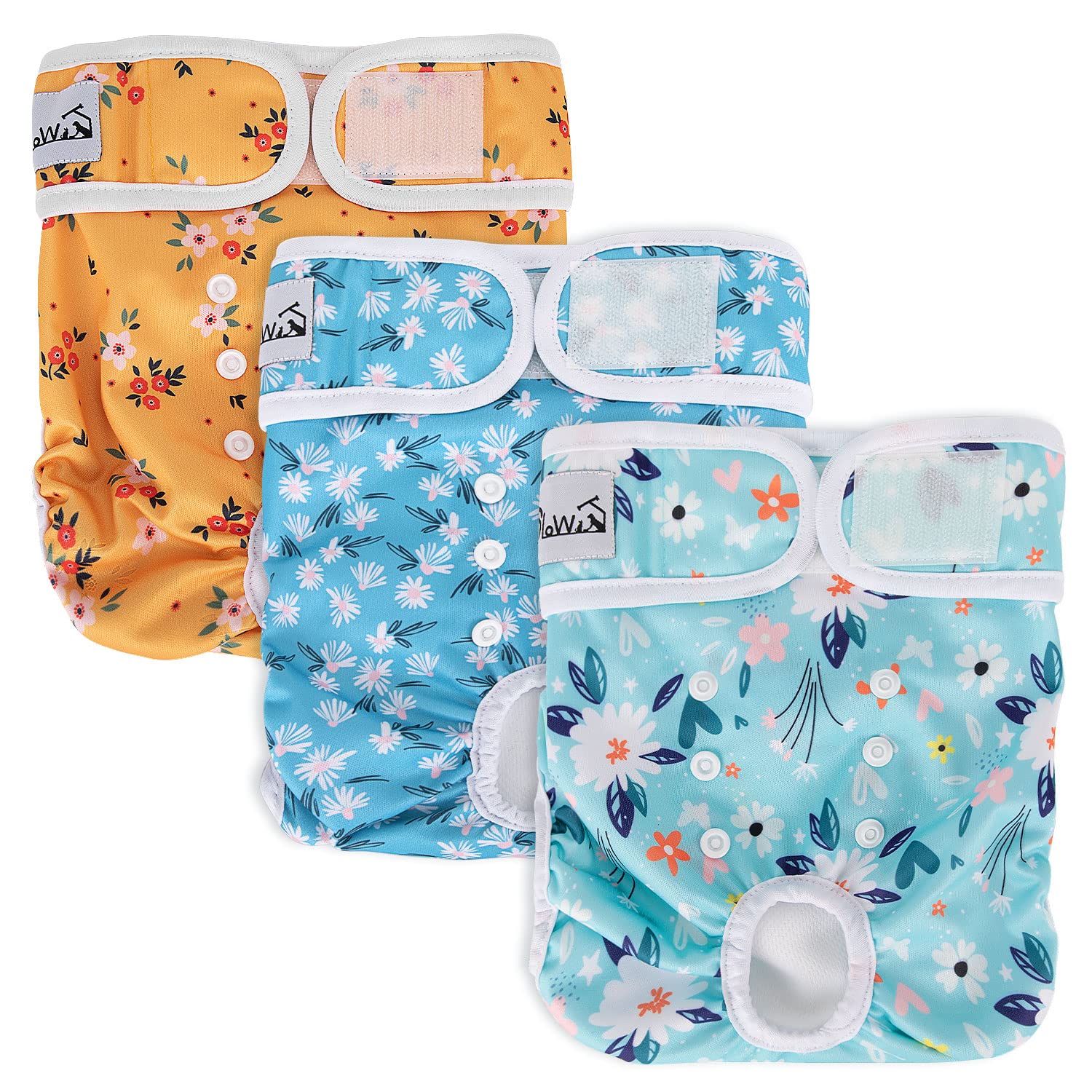 SlowTon Reusable Dog Nappies Female, 3 Pack No Leak Washable Period Pants, Super Absorbent Heat Pants Comfortable Sanitary Puppy Diapers with Adjustable Buttons