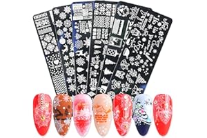 XEAOHESY 6pcs Christmas Nail Stamping Plate Nail Stamping Kit for Nails Snowflake Reindeer Christmas Tree Lights Image Plates Nail Stamping Plate for Women Christmas Nail Art（4.72 x 1.57 inch）