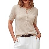 Arach&Cloz Women's Lightweight Short Sleeve Business Casual Cropped Cardigan Tops