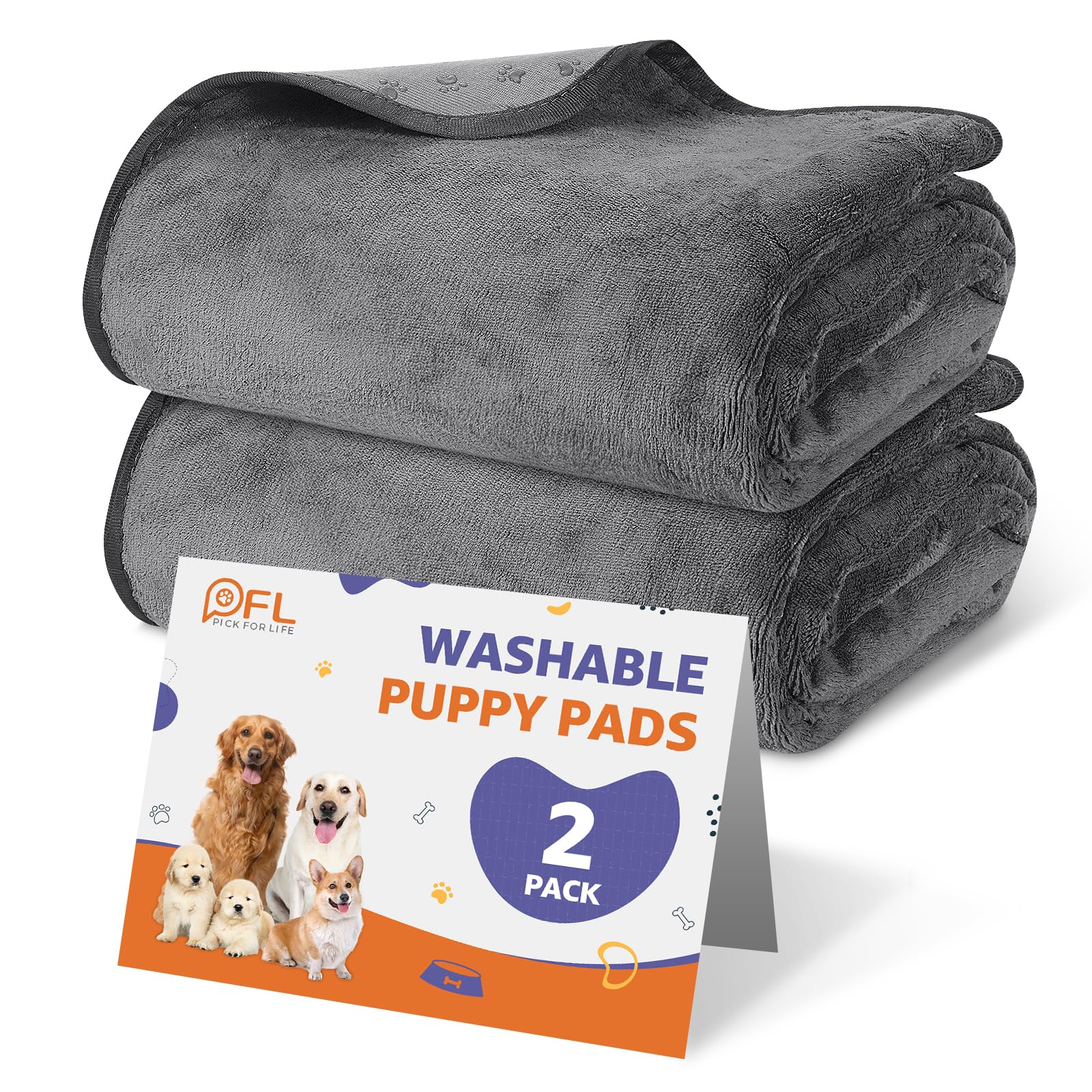 Photo 1 of PICK FOR LIFE Washable Dog Pee Pads, 48x48 Reusable Puppy Whelping Pads, Absorb Dog Mats Non-Slip Reusable Dog Training Pads for Whelping, Potty, Training, Playpen, Crate, 2PACK