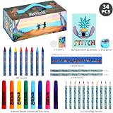 Disney Stitch Kids 34pc Art Stationery Set Watercolour Pens Crayons Pencils view 2