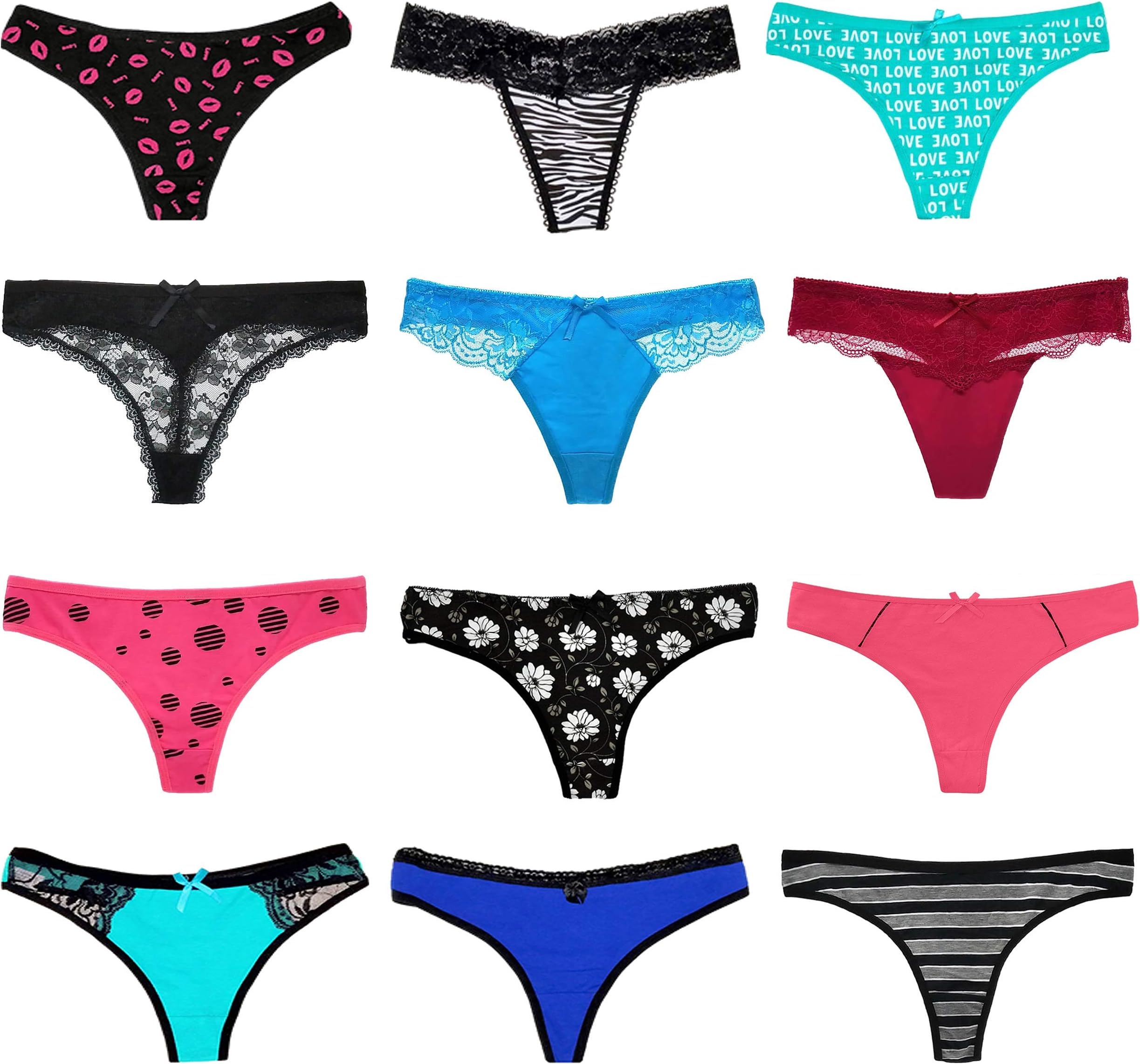 Queen Womens Cotton Thong Underwear Breathable Hipster Panties Variety 10 Pack