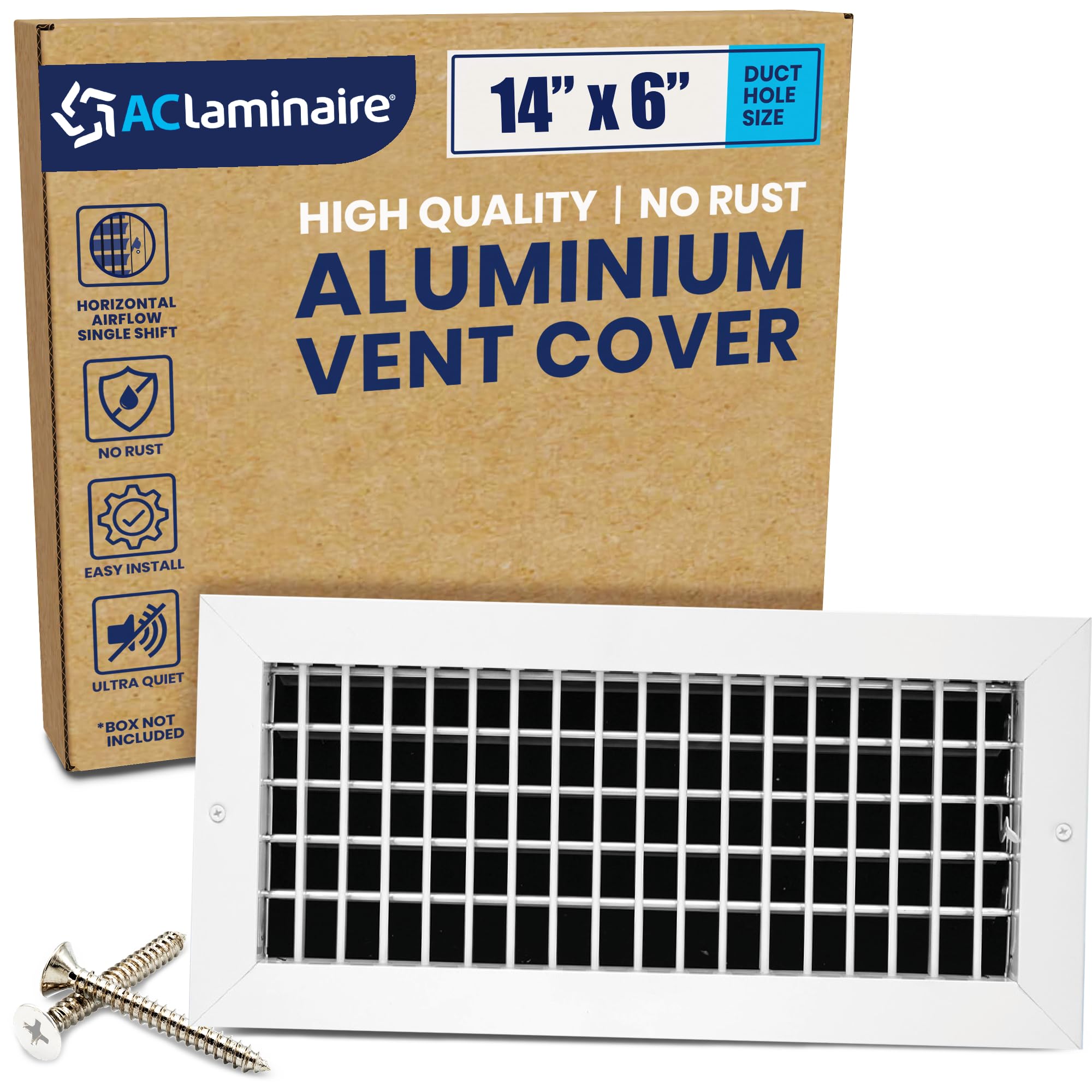 14" x 6" Duct Hole Aluminum Single Deflection Adjustable Air Supply Register, Decorative HVAC Vent Cover, Ceiling & Wall AC Deflector, Heating & Cooling Supply with Multi-Shutter Damper – ACLAMINAIRE
