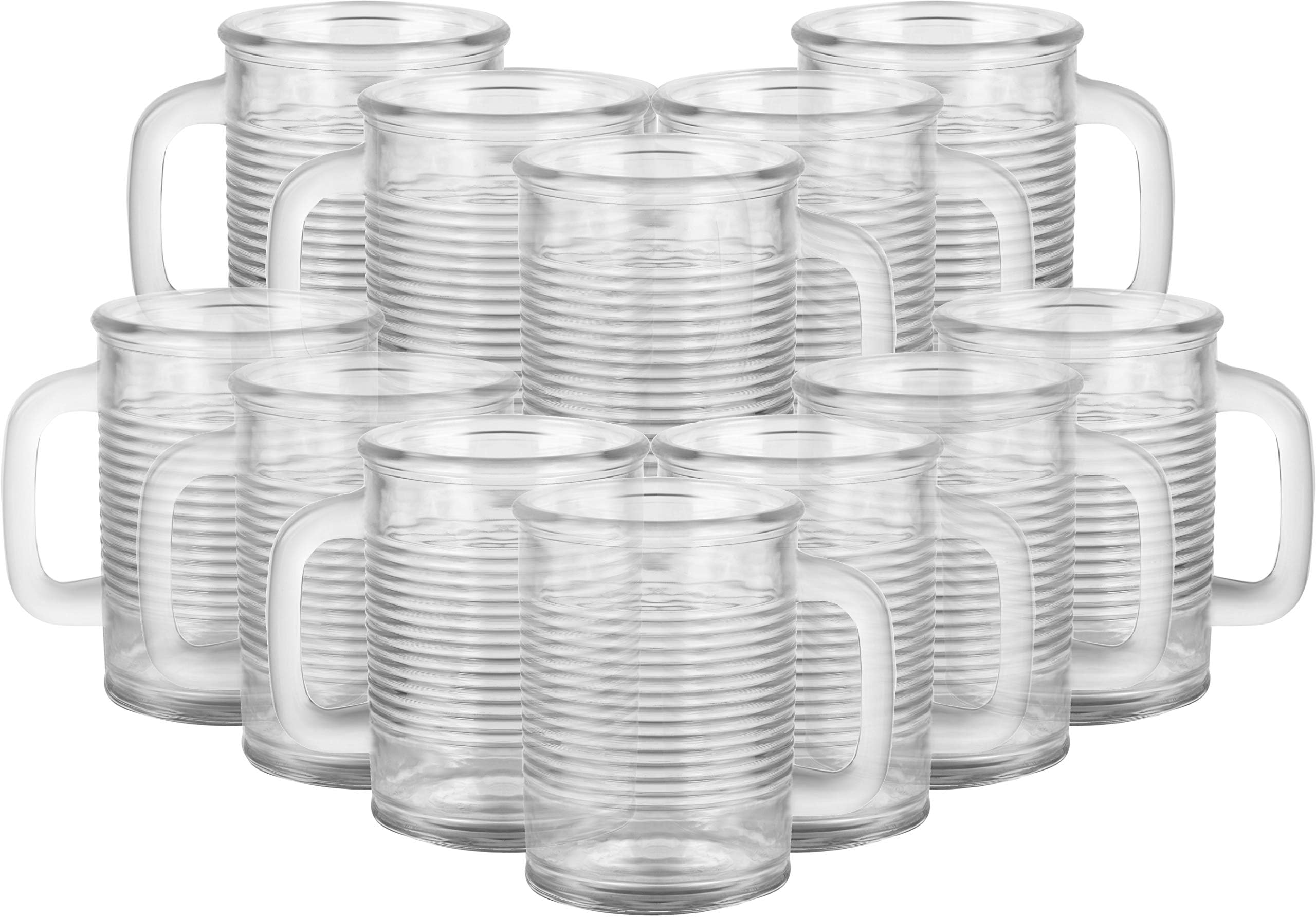 Circleware Huge Set of 12 Mason Jar Fun Can Shaped Glasses Home and Kitchen Farmhouse Glassware Décor Drink Tumblers for Water, Beer, Whiskey and Cold Beverages, 17.5 oz, Clear-Mugs