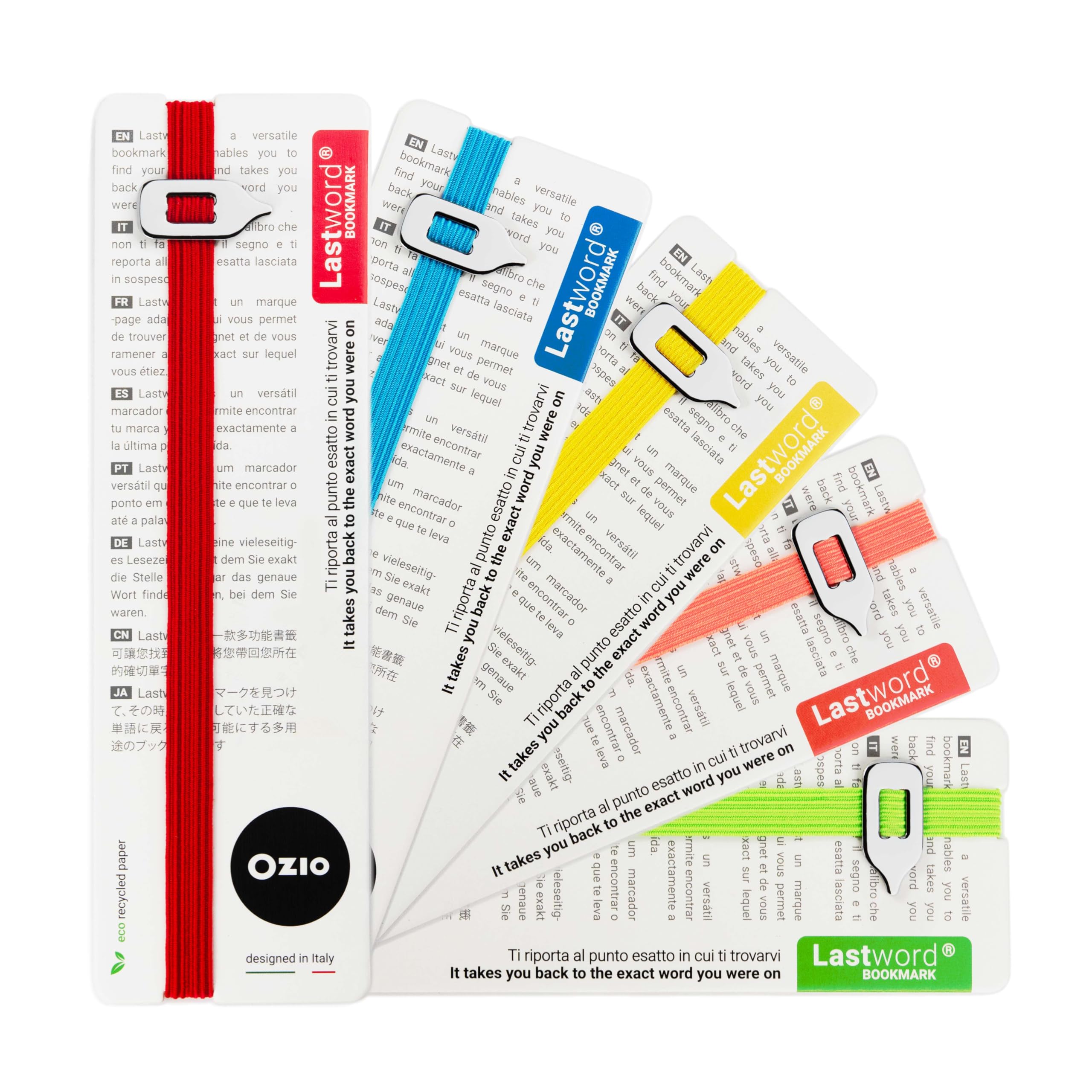 Lastword Bookmarks - Elastic Bookmark Perfect for Any Book, Office, for Women, Men and Children - Don't Lose Your Mark, Made in Italy Book Marks, Combo Pack 5