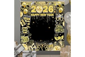 AIBIIN Happy New Year Eve Photo Backdrop Glod Disco New Year 2026 Photography Background Decorations Banner Black Nye Party Decorations Supplies Photo Studio Props 70.8 x 78.7inch