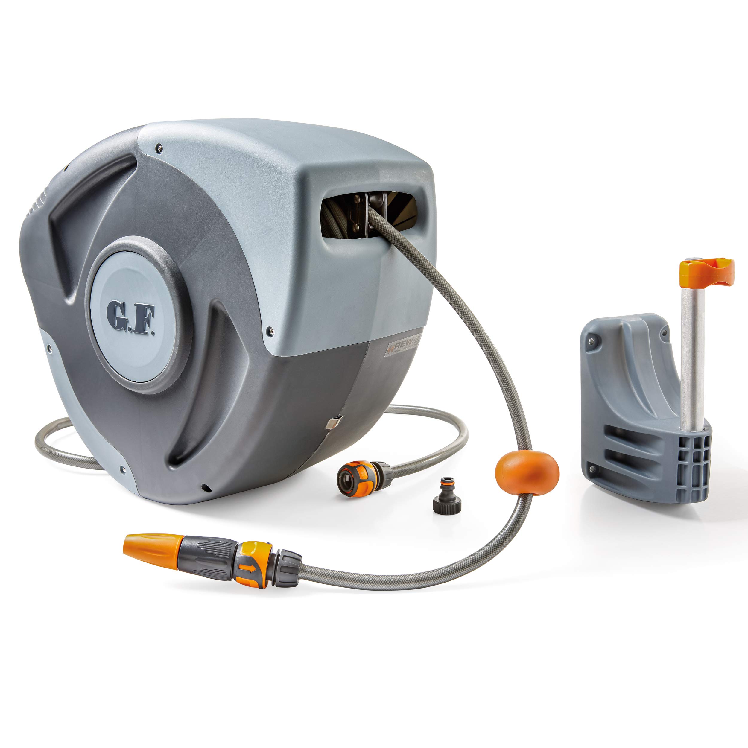 GF Garden - Rewall 30M Wall-Mounted Automatic Hose Reel : Short Step Lock, Inertial Brake, Self-Rewinding. Ideal For Medium to Large Gardens