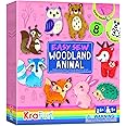 KRAFUN Easy Sewing Kit for Beginner Kids Arts & Crafts, 8 DIY Projects of Stuffed Dolls of Woodland Animals, Bear, Bunny, Fox