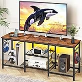 YGEOMER TV Stand Entertainment Center for 55 Inch TVs, with Charging Station and Lights Open Storage Shelves, TV Media Console, Open Storage Shelf with Sound Rack for Living Room, Rustic Brown