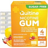 Quitine Nicotine Gum 4mg, Fruit Flavor &ndash; 240 Count | Quit Smoking Aid | Quit Smoking or Vaping, NRT Gum for Heavier Smokers &ndash; Pair with 21mg Patch &ndash; Includes Quitine Circle 90-Day Quit Program