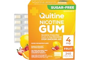 Quitine Nicotine Gum 4mg, Fruit Flavor, Stop Smoking Aid – Relieve Nicotine Cravings with Effective, Affordable NRT | Long-Lasting Flavor, 240 Count, Traditional Gum to Support Your Quit Journey