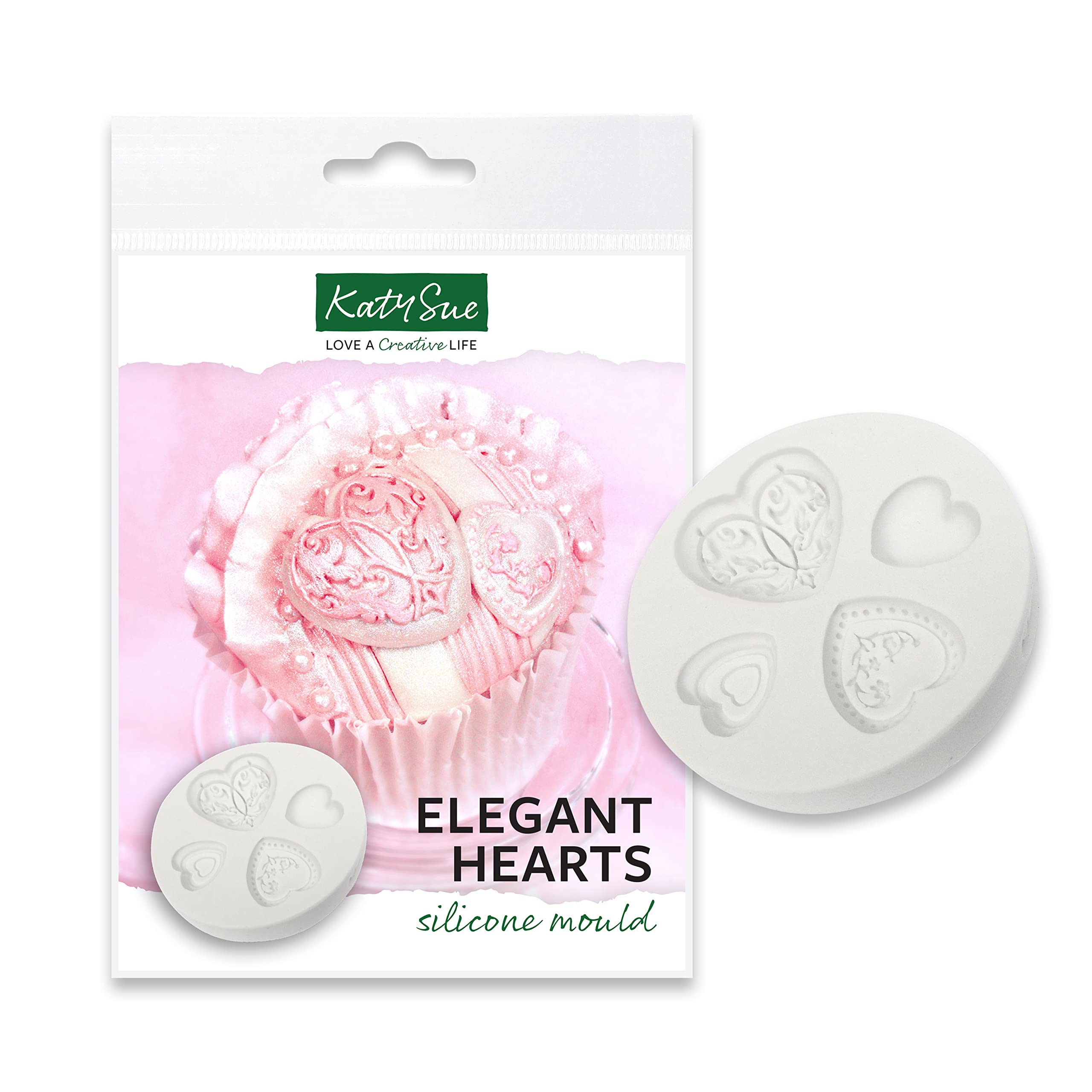 Elegant Hearts Cake Embellishment Silicone Mould for Cake Decorating, Crafts, Cupcakes, Sugarcraft, Candies, Chocolate, Card Making and Clay, Food Safe Approved, Made in The UK