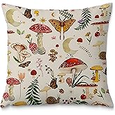 Fuasei Mushroom Throw Pillow Covers 18x18, Farmhouse Throw Pillow Covers, Cottagecore Mushroom Decorative Throw Pillow Covers, Mushroom Room Decor, Cottagecore Decor, Farmhouse Decor