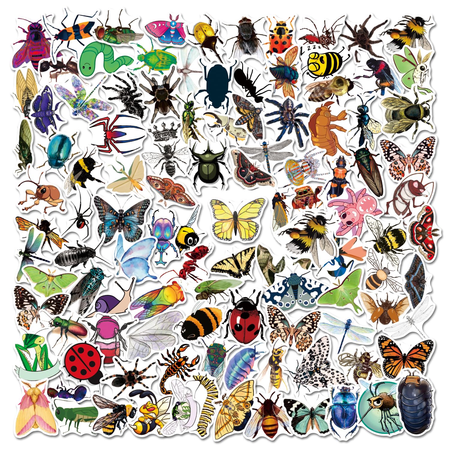 Insect and Bug Stickers Pack - 100 Pcs Mixed Animal Waterproof Vinyl Stickers for Kids, Water Bottles, Boys, Girls, and Teens