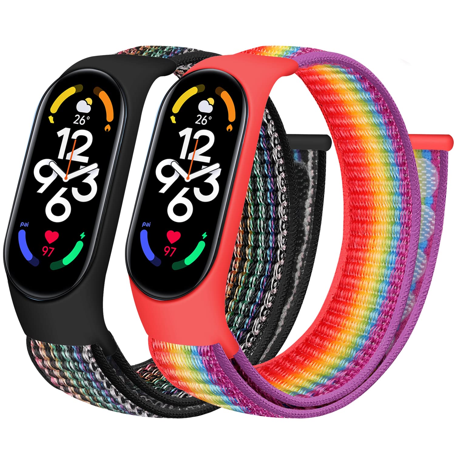 Tiptops Straps Compatible for Xiaomi Mi Band 7/Mi Band 6/Mi Band 5 4 3/Amazfit Band 5 Strap, 2 Pack Breathable Braided Nylon Sport Solo Loop Replacement Band for Mi Band 7/6/5/4/3 band Women Men