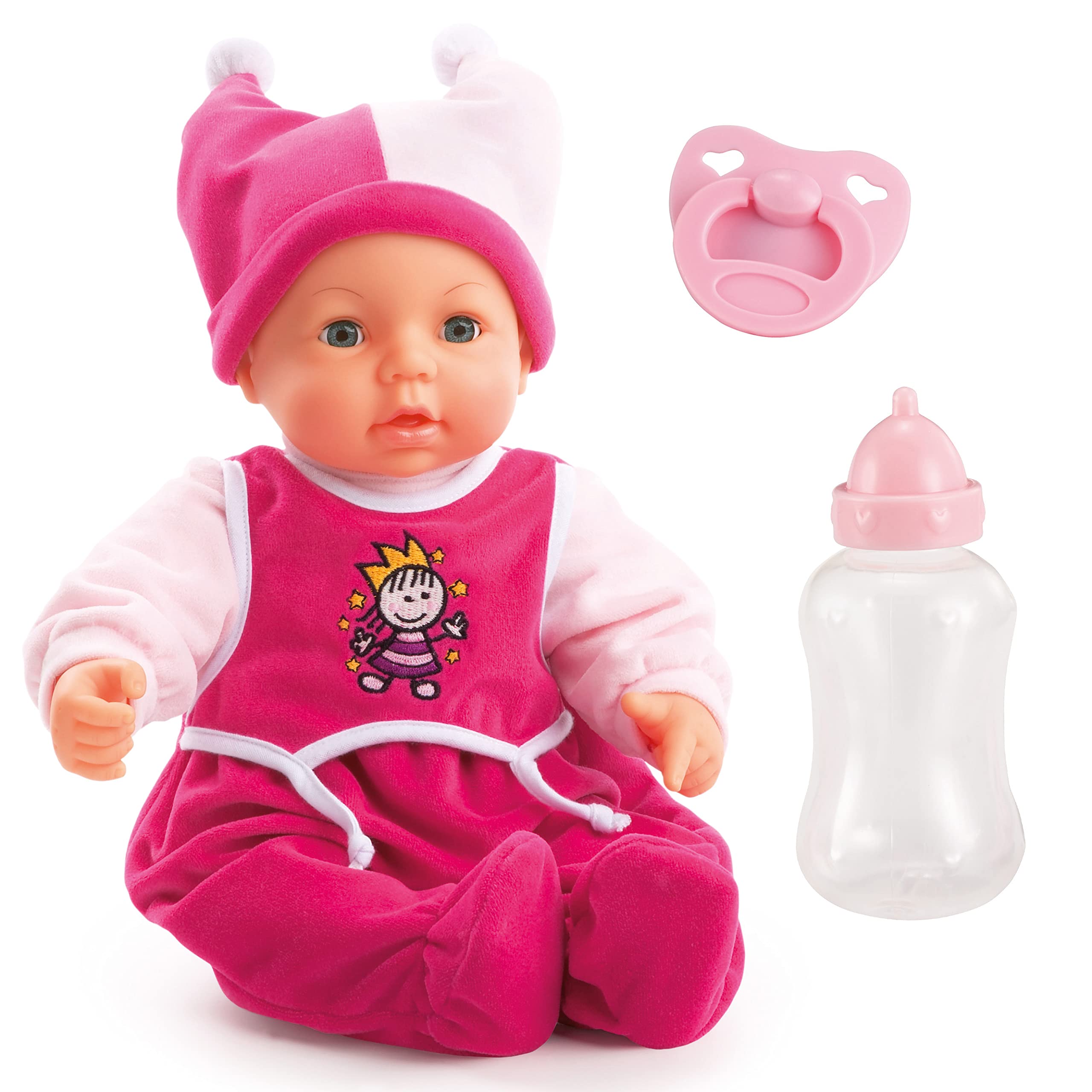 Bayer Design Interactive doll Hello Baby, with functions, talking, mouth moving, dummy, bottle, 46cm