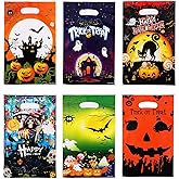 72pcs Halloween Treat Bags - Plastic Pumpkin Ghost Skeleton Trick or Treat Bags for Candies Snacks Goodies Party Favors (6 De