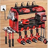 Gifts for Men Dad Husband Him Fathers Day, Power Tool Organizer with Charging Station, Wall Mount Garage Shelving with 6 Dril