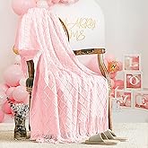 inhand Knitted Gifts Pink Throw Blankets for Couch Bed,Valentines Day Decor for Her Him Girlfriend Wife, Romantic Lightweight Decorative with Tassel, Farmhouse Warm Woven for Women,50"x60"
