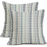 Boho Striped Pillow Covers 18x18 Inch Set of 2 Blue Aqua Grey Stripe Pattern Print Decorative Throw Pillowcases Modern Geometric Outdoor Farmhouse Holiday Cushion Cases Decor for Sofa Couch Bed