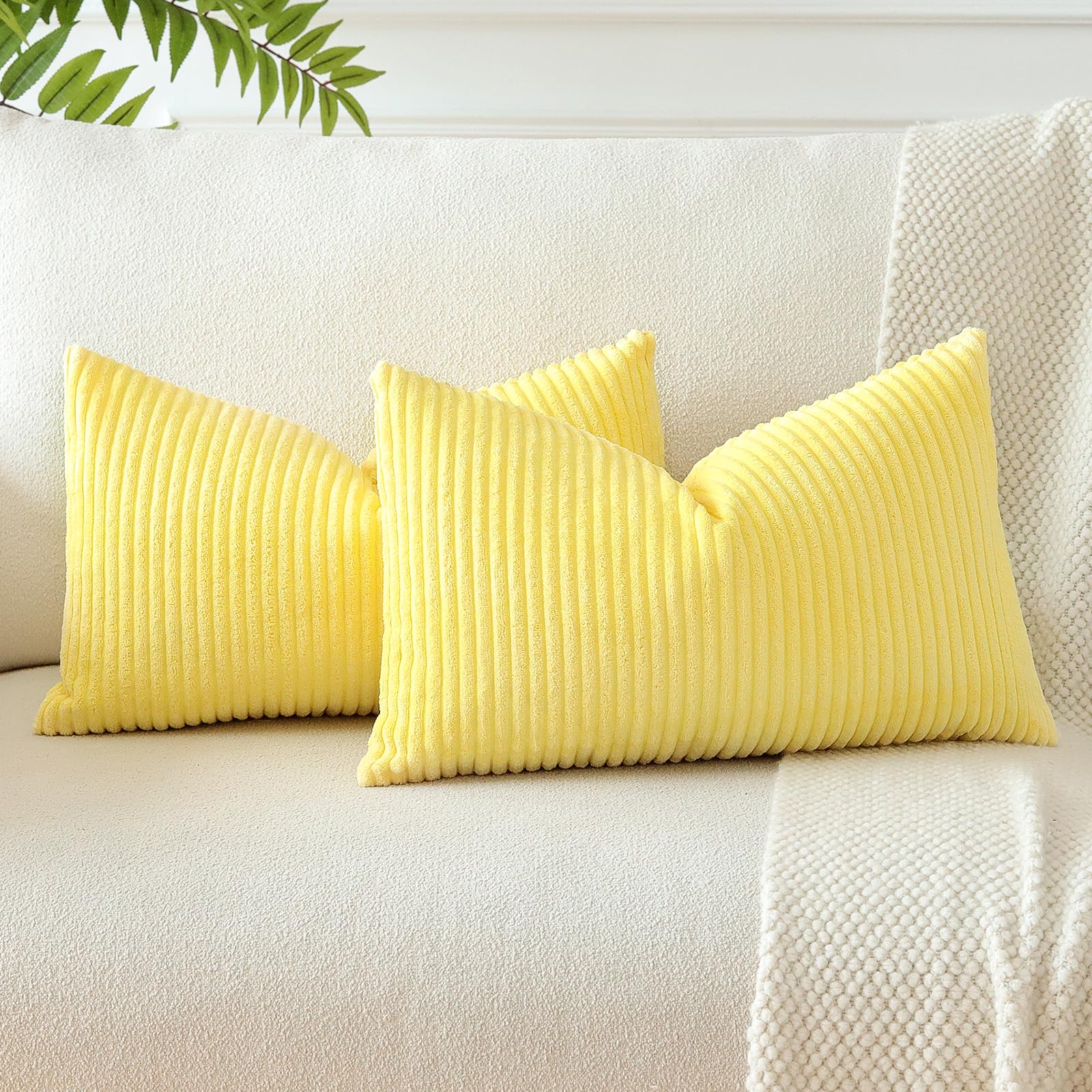 JOTOM Corduroy Soft Striped Throw Pillow Covers 40x60 cm Boho Decorative Pillow Covers Lumbar Pillowcase Couch Home Decor Cushion Covers for Sofa Bedroom 16x24 Inch Set of 2 (Yellow) — image 1