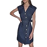 Karl Lagerfeld Womens Buttons Down Front Denim Self Tie Belt Dress